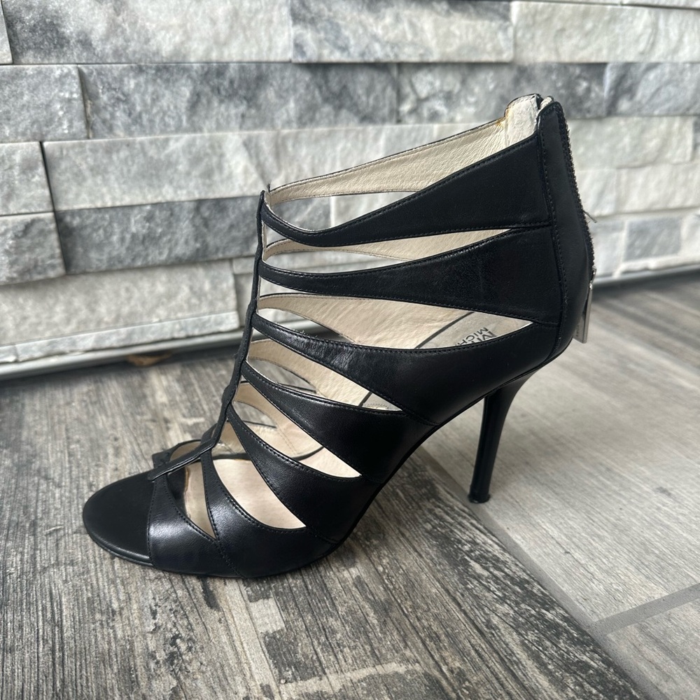 Michael Kors Mavis Open Toe Cage Black Leather Party Cocktail Heels  Size 7 - Picture 4 of 11